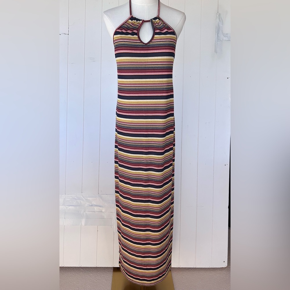 Zara Trafaluc Women’s Halter Maxi Dress Multicolor Stripe Keyhole Neckline Large